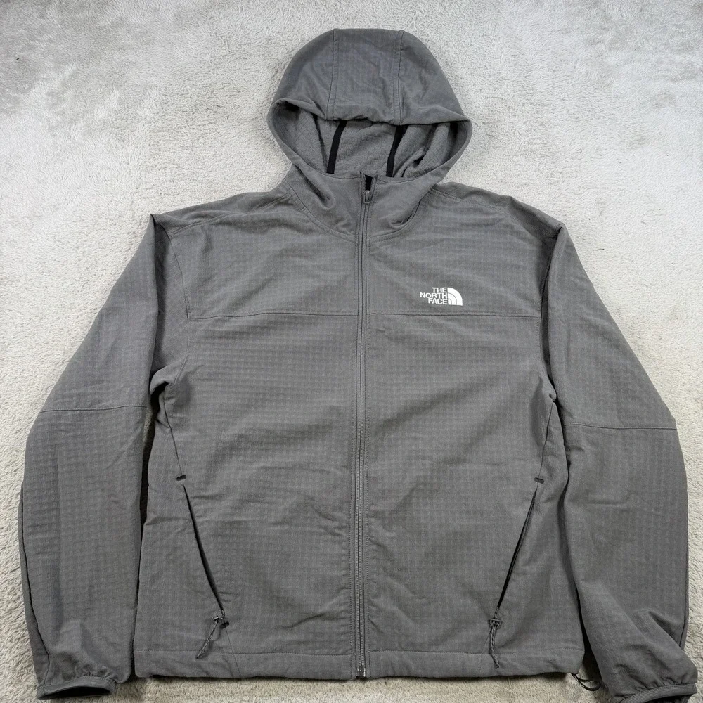 The North Face Jacket Mens Small Grey Tekware Grid Fleece Zip Hoodie Flashdry